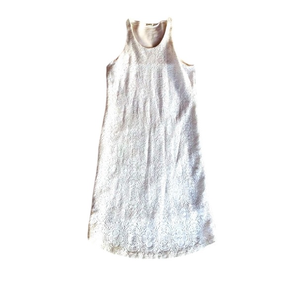 Monrow Tonal Ivory Colored Lace Overlay Body conscious Racerback Dress - Picture 2 of 6